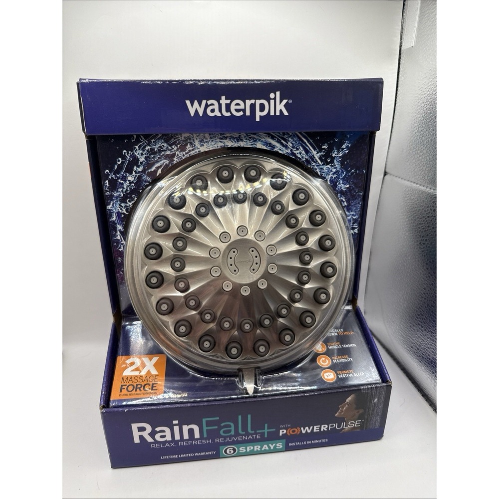 Waterpik Drencher Wall Mount Fixed Adjustable Shower Head 6-Spray Brushed 7"